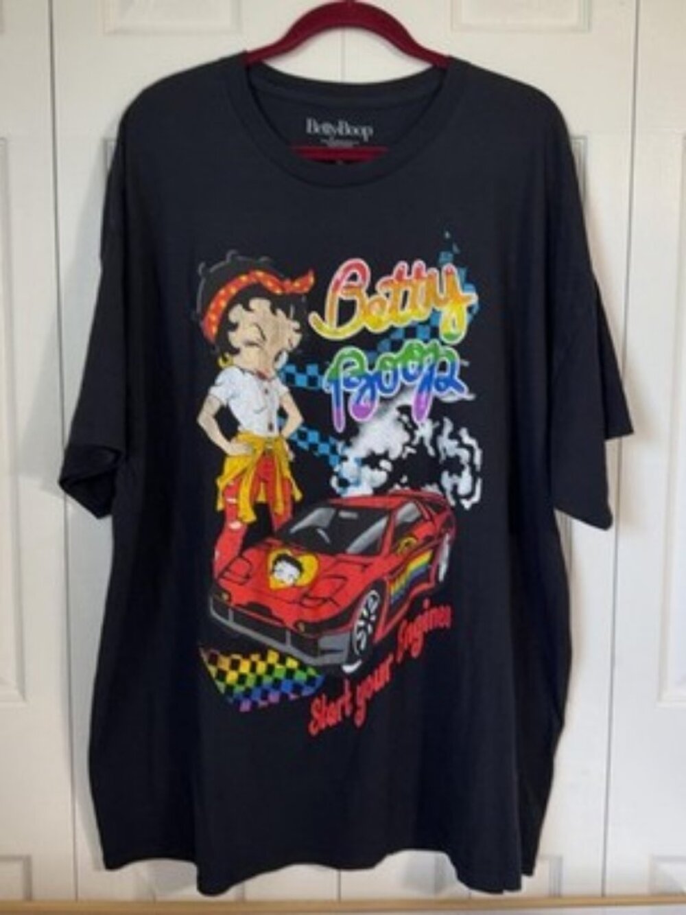 Betty Boop Men's 3XL Black Graphic Racing Start Your Engines Shirt
